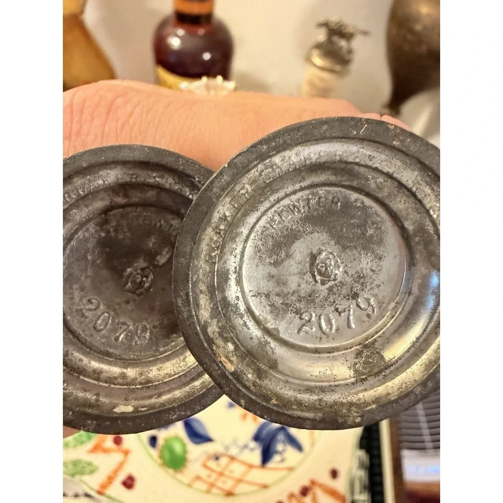 Vintage Pewter Salt & Pepper Shakers Tall Pedestal 2079 Ornate Antique Style